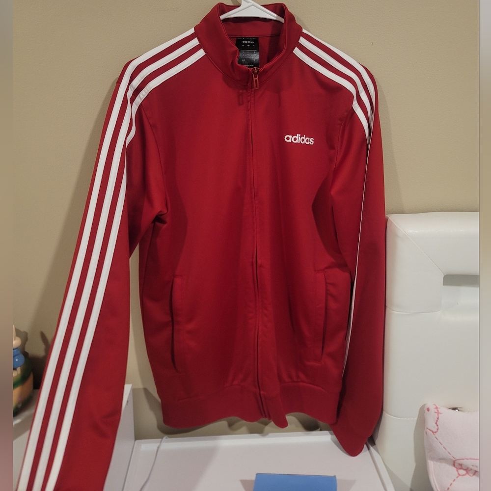 red adidas track zip up